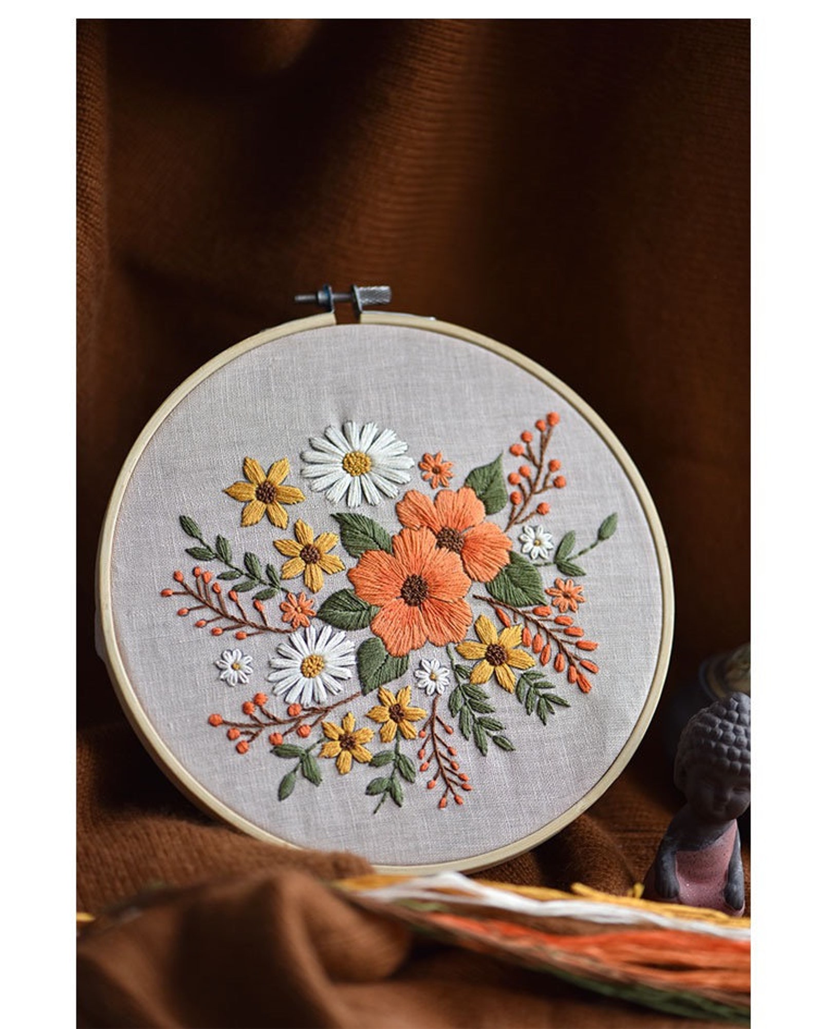 2 Flowers Full Kit Set Embroidery Kit for Beginner Modern Etsy