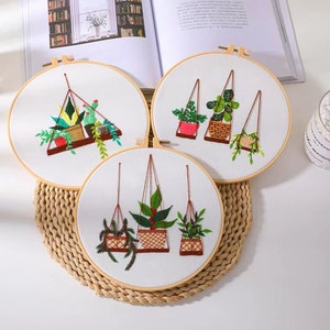 Embroidery Kit For Beginner Modern Embroidery Kit with Pattern Flowers Embroidery Full Kit with Needlepoint Hoop DIY Craft Kit image 9