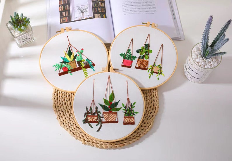 Embroidery Kit For Beginner Modern Embroidery Kit with Pattern Flowers Embroidery Full Kit with Needlepoint Hoop DIY Craft Kit image 9