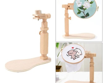Embroidery Hoop Holder Stand frame kit, Wooden 360 degree adjustable rotatable, cross stitch wood sewing craft, Seat Stand