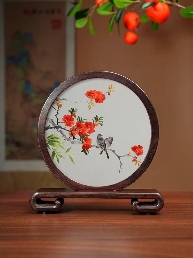 シルクスクリーン chinese bellflower 25/75 Double Sided Suzhou Embroidery Ornament | Handmade Chinese Silk