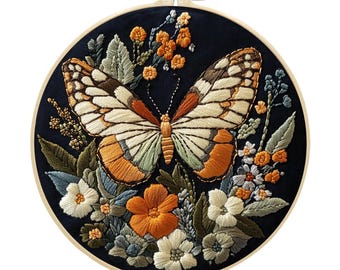Floral Butterfly Hand Embroidery DIY Kit, Beginner Craft Project