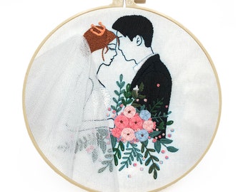 Wedding Embroidery Kit For Beginner | Modern Embroidery Kit with Pattern | Embroidery with Needlepoint Hoop| Wedding Gift