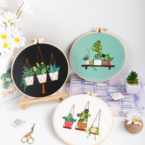 Embroidery Kit For Beginner Modern Embroidery Kit with Pattern Flowers Embroidery Full Kit with Needlepoint Hoop DIY Craft Kit image 8