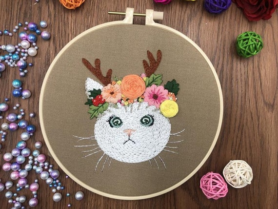 Cat Embroidery Kit for Beginner Beginner Embroidery Kit, Cross