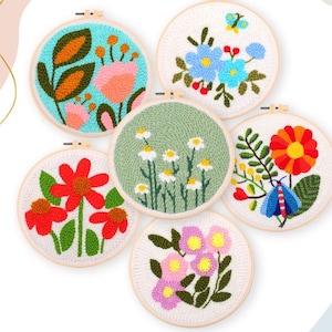 Flowers Punch Needles Start Kit/ Beginner Punch Needle Kit with Adjustable Punch Needle/ Punch Needle Kit with Yarn/All Materials Included