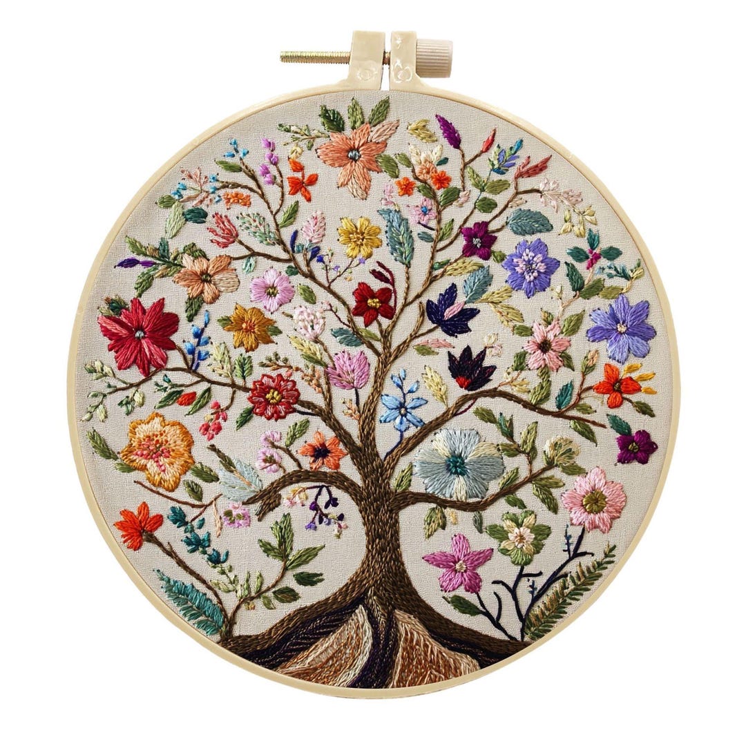 Floral Tree Hand Embroidery DIY Kit, Modern Pattern & Hoop - Etsy
