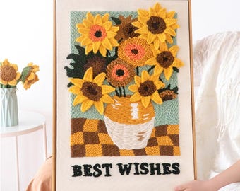 Van Gogh Sun Flower Punch Needles Start Kit/ Beginner Punch Needle DIY Kit with Punch Needle/Punch Needle Kit with Yarn/Materials/ Craft DIY