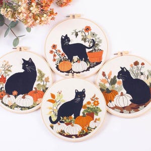 Cat Embroidery Kit For Beginner | Modern Embroidery Kit with Pattern |Embroidery Full Kit with Needlepoint Hoop| DIY Craft Kit