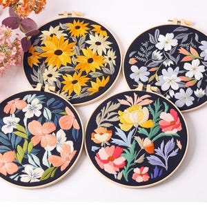 Flowers Bloom Embroidery Kit, needlecraft kit, embroidery pattern, beginners embroidery kit, modern embroidery kit, wall art, DIY embroidery