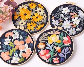 Flowers Bloom Embroidery Kit, needlecraft kit, embroidery pattern, beginners embroidery kit, modern embroidery kit, wall art, DIY embroidery