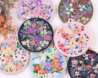 Floral Beginner Embroidery Kit | Modern Flower Plant Hand Embroidery Full Kit | DIY Floral Needlepoint Hoop Wall Art Kit| Embroidery Kit DIY