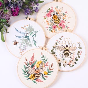Bees Embroidery Kit, Wild Flower Needle Craft Kit, DIY Wildflower Hoop Art, Summer Hand Embroidery Project, Floral Sewing Kit, Sewing Gift