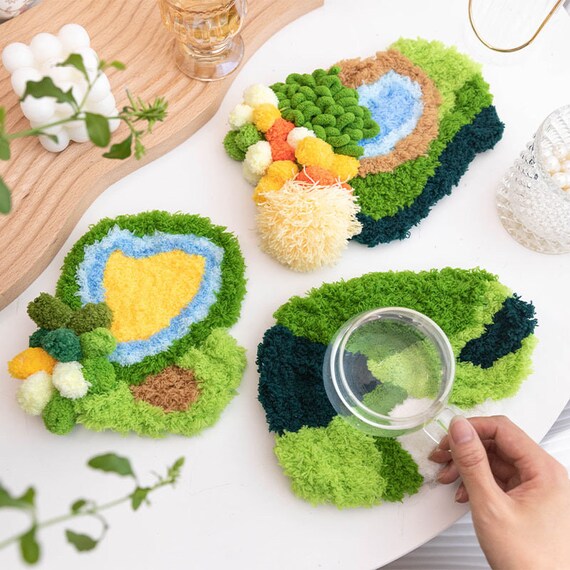 3 Set Moss Mug Rug Coaster Kit/ Rug Coaster Start Kit/ DIY Kit