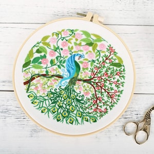 Embroidery Kit For Beginner|Modern Crewel Embroidery Kit with Pattern| Embroidery Hoop Cherry Blossom |Craft Materials Included Full DIY KIT