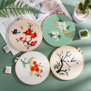 Flowers Embroidery Kit For Beginner | Modern Embroidery Kit with Pattern | Flowers Embroidery Full Kit with Needlepoint Hoop| DIY Craft Kit