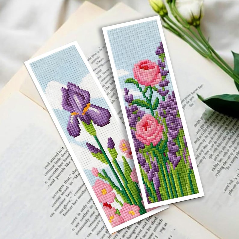 Beginner Cross Stitch Kit – 6 Flowers Bookmark Patterns – Easy ...
