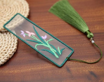 Orchid Bookmark Embroidery Kits |Gift for Friends Beginner Embroidery Kit| Embroidery Full Kit with Needlepoint Hoop| DIY Craft Kit