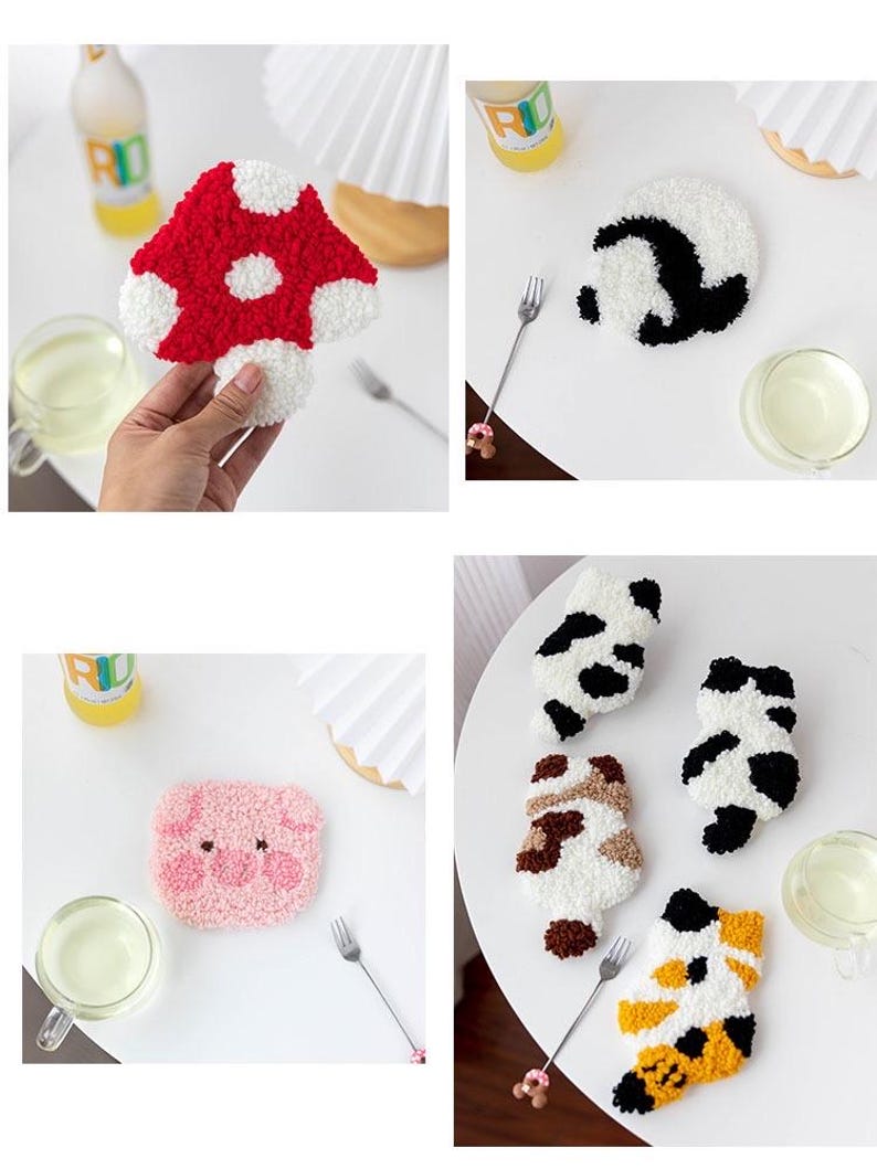 Cute Punch Needle Coaster Full Kit for Starter DIY Punch Coaster Making ...
