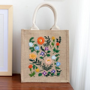 DIY 刺繍バッグ | 初心者向け再利用可能なエコバッグ | 初心者向け刺繍キット、クロスステッチ | ニードルポイントフープ付き刺繍フルキット |
