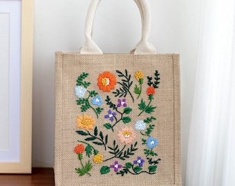 DIY Embroidery Bag| Reusable ECO Bag For Beginner | Beginner Embroidery Kit, cross stitch|  Embroidery Full Kit with Needlepoint Hoop|