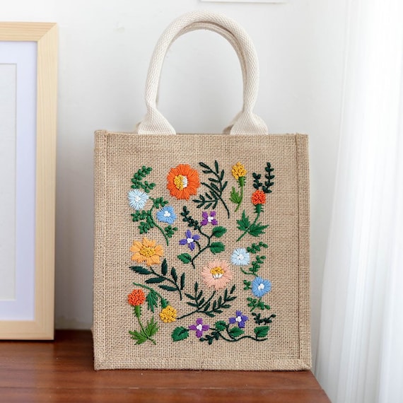 DIY Embroidery Bag| Reusable ECO Bag For Beginner | Beginner Embroidery Kit, cross stitch|  Embroidery Full Kit with Needlepoint Hoop|