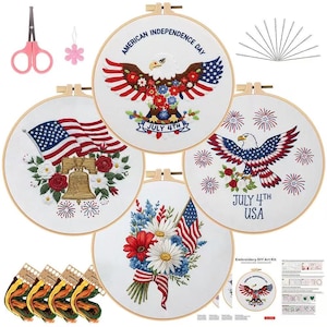 Kit de bordado DIY para el 4 de julio, manualidad patriótica DIY, kit de la bandera estadounidense, regalo hecho a mano para el Día de la Independencia, kit de bordado para principiantes.