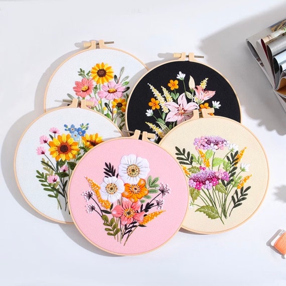 Beginner Embroidery Kits for Adults Flowers and Succulents Embroidery Kit  DIY Hand Embroidery Full Kit Cross Stitch Set 