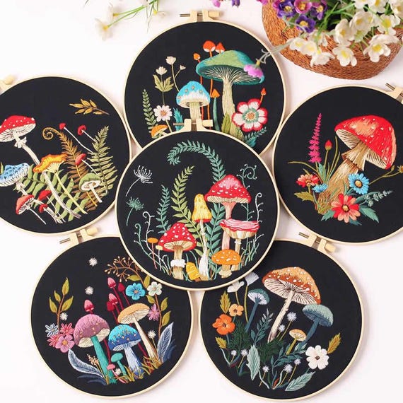 Blushing Mushroom Embroidery Kit, needlecraft kit, embroidery pattern, beginners embroidery kit, modern embroidery kit, wall art, embroidery