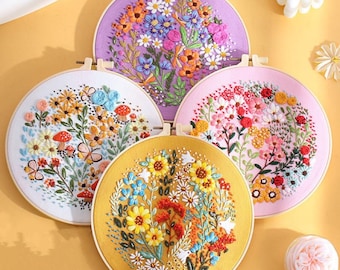 Bloemenborduurpakket, start borduurpakket, handborduurpakket, alle benodigdheden inbegrepen, borduurkit, borduurpakket, doe-het-zelfcadeau voor haar