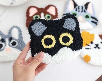 Cat Punch Needle Coaster Full Kit for Starter DIY Punch Coaster Making Kit,Handmade Coaster Kit,DIY Crafts gift, Punch Needle Kits, DIY