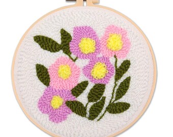 BEUNITONE 2 Sets Daisy Flower Punch Needle Embroidery Starter