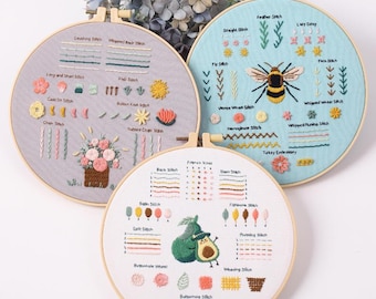 Beginner Embroidery Kit Set of 3, Beginner Embroidery kit, Modern embroidery kit cross stitch, Hand Embroidery Kit, Needlepoint, DIY Craft