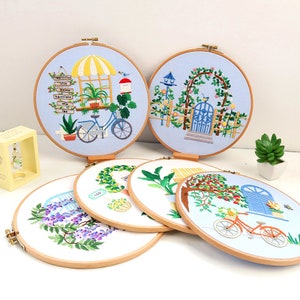 Embroidery Kit For Beginner | Modern Embroidery Kit with Pattern | Flowers Embroidery Full Kit with Needlepoint Hoop| DIY Craft Kit