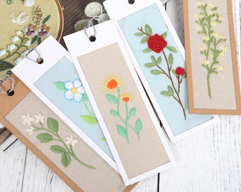 5 Set Bookmark Embroidery Kits |Gift for Friends Beginner Embroidery Kit| Embroidery Full Kit with Needlepoint Hoop| DIY Craft Kit