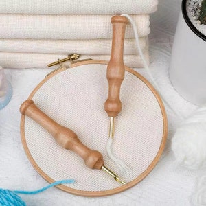 Wooden Punch Needle|Wooden Punch Needle Rug Yarn Needle Embroidery Pen Felting Threader Needles, Punch needle kit tools