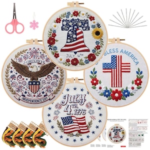 4th of July DIY Embroidery Kit, Patriotic DIY Craft,American Flag Kit, Independence Day Handmade Gift, Beginner Starter Embroidery Craft Kit