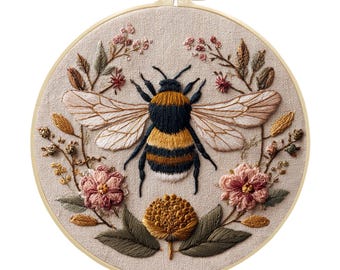 Bijenborduurpakket voor volwassenen, modern borduurpakket voor huisdecoratie, doe-het-zelfcadeau, borduurpakket voor beginners, borduurpakket bloemen