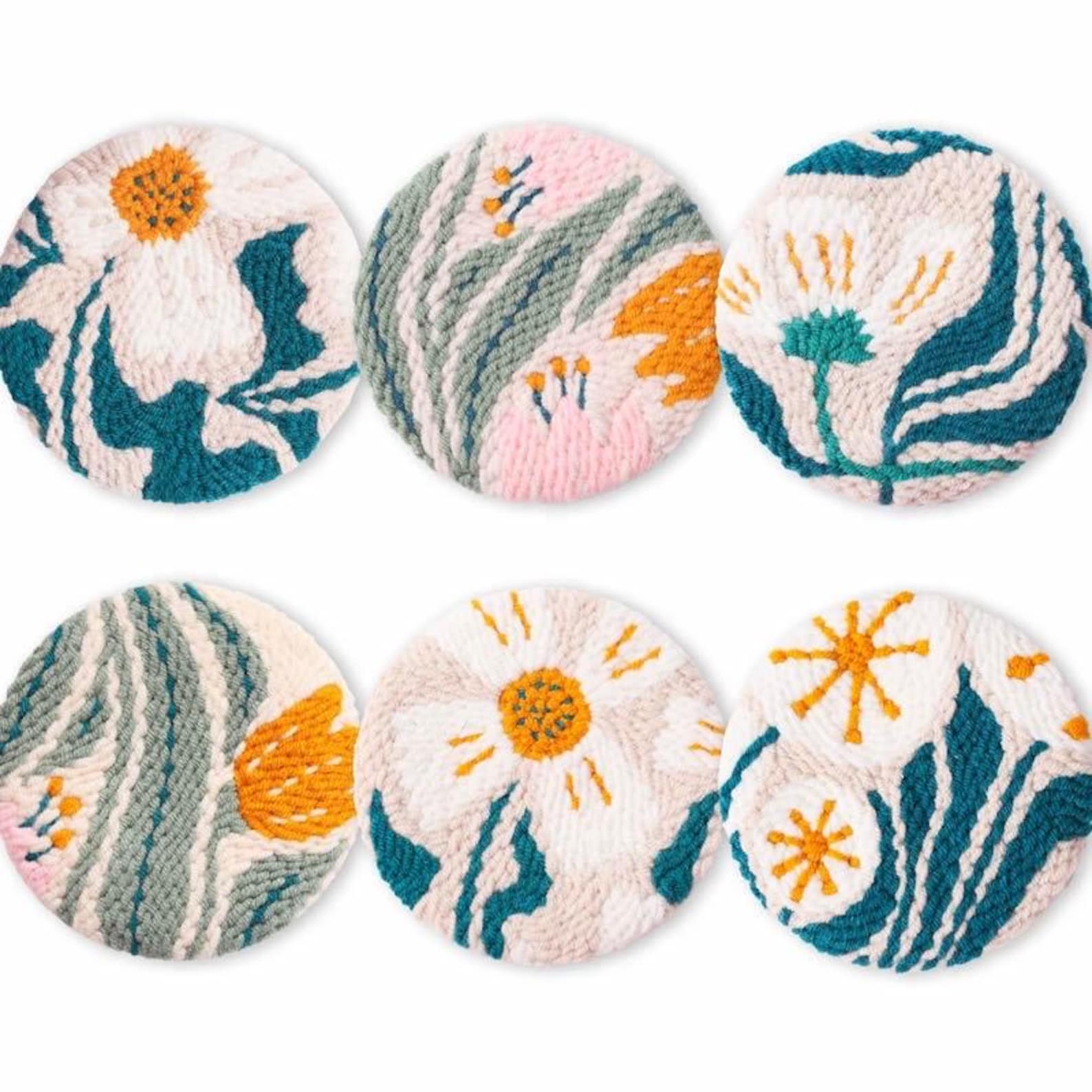DIY Punch Needle Coaster Kit 6 Pcs / Tufting Coaster Kit/punch Needle ...