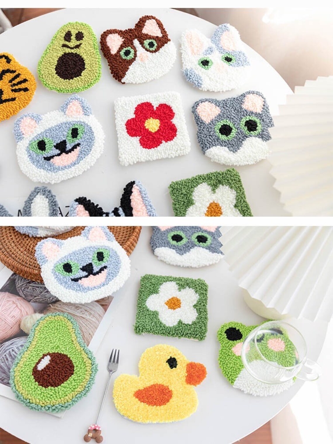 Cat Punch Needle Coaster Full Kit for Starter DIY Punch Coaster Making ...