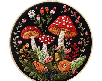 Blushing Mushroom Embroidery Kit, needlecraft kit, embroidery pattern, beginners embroidery kit, modern embroidery kit, wall art, embroidery