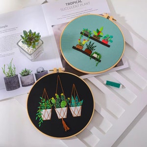 Embroidery Kit For Beginner Modern Embroidery Kit with Pattern Flowers Embroidery Full Kit with Needlepoint Hoop DIY Craft Kit image 7