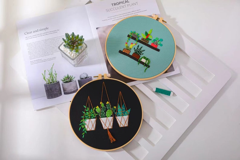 Embroidery Kit For Beginner Modern Embroidery Kit with Pattern Flowers Embroidery Full Kit with Needlepoint Hoop DIY Craft Kit image 7