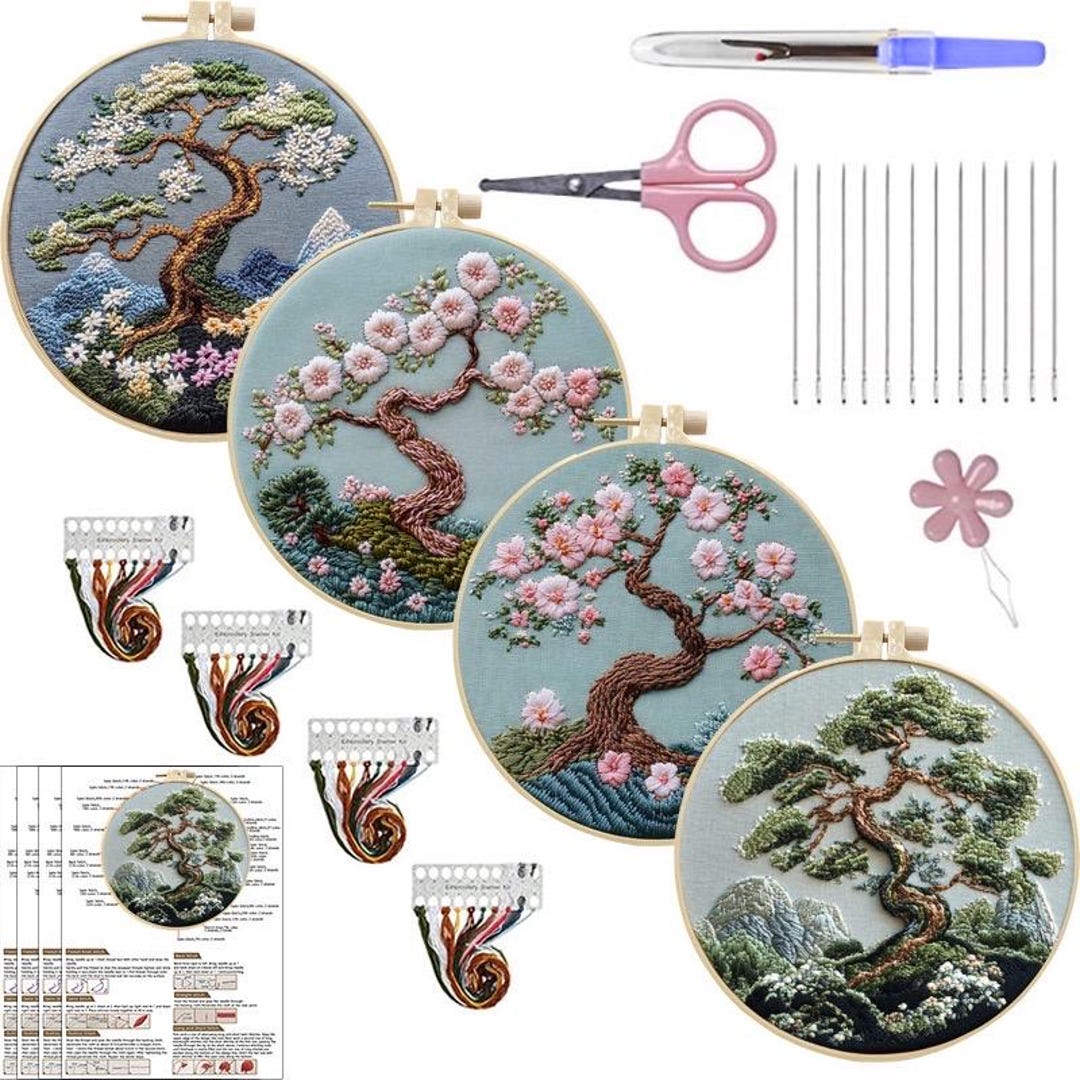 Floral Tree Hand Embroidery DIY Kit, Modern Pattern & Hoop - Etsy UK