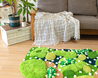 Green Moss Rugs/ Moss Forest Rugs Carpet/ Forest Rugs/ Beside Rugs/ Home Decor /DIY Mat Kit/All Materials Include/ Latch Hook Rug Making Kit