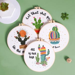 Embroidery Kit For Beginner | Modern Crewel Embroidery Kit with Pattern | Floral Embroidery Full Kit with Needlepoint Hoop| DIY Craft Kit