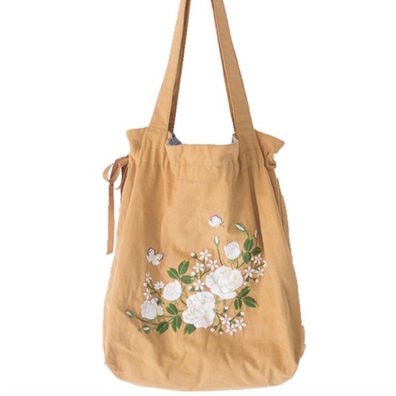 DIY Embroidery Bag| Reusable ECO Bag For Beginner | Beginner Embroidery Kit, cross stitch|  Embroidery Full Kit with Needlepoint Hoop|