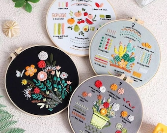初心者用刺繍キット 3 個セット、初心者用刺繍キット、モダン刺繍キット クロスステッチ、手刺繍キット、スターター DIY キット