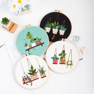 Embroidery Kit For Beginner Modern Embroidery Kit with Pattern Flowers Embroidery Full Kit with Needlepoint Hoop DIY Craft Kit image 4