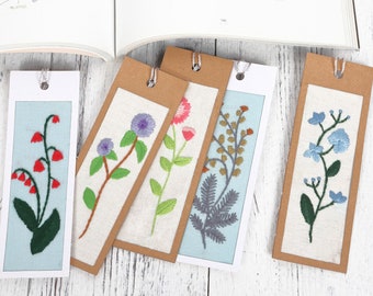 5 Set Bookmark Embroidery Kits |Gift for Friends Beginner Embroidery Kit| Embroidery Full Kit with Needlepoint Hoop| DIY Craft Kit